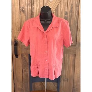Christopher & Banks Coral Linen Blend Short Sleeve Button Down Shirt Large